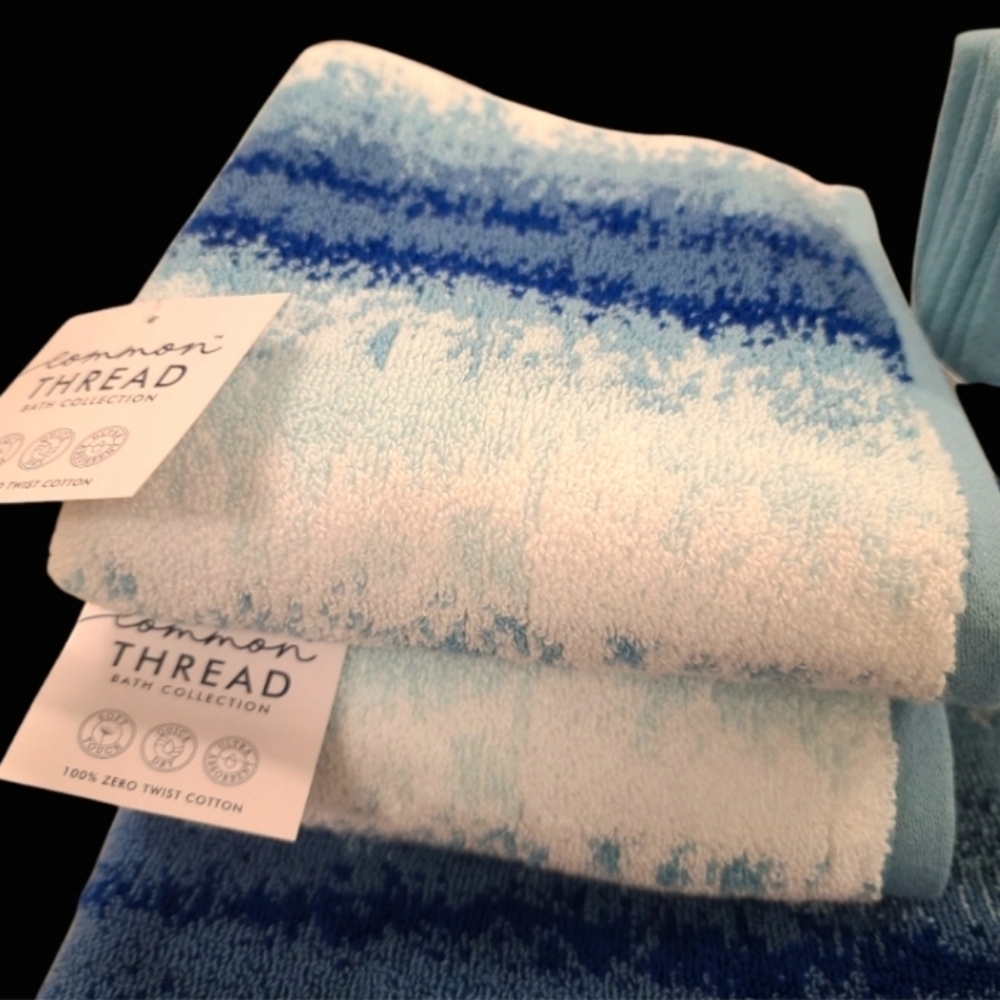 8pc Common Thread Bath Hand Washcloth Towel Set Blue Ombre Zero Twist Cotton New - Picture 2 of 7